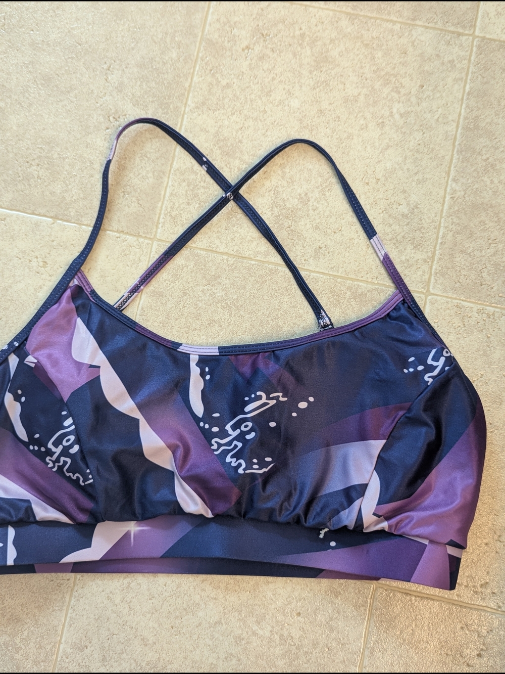 SHEIN Purple and Black Printed Cross-Back Sports Bralette